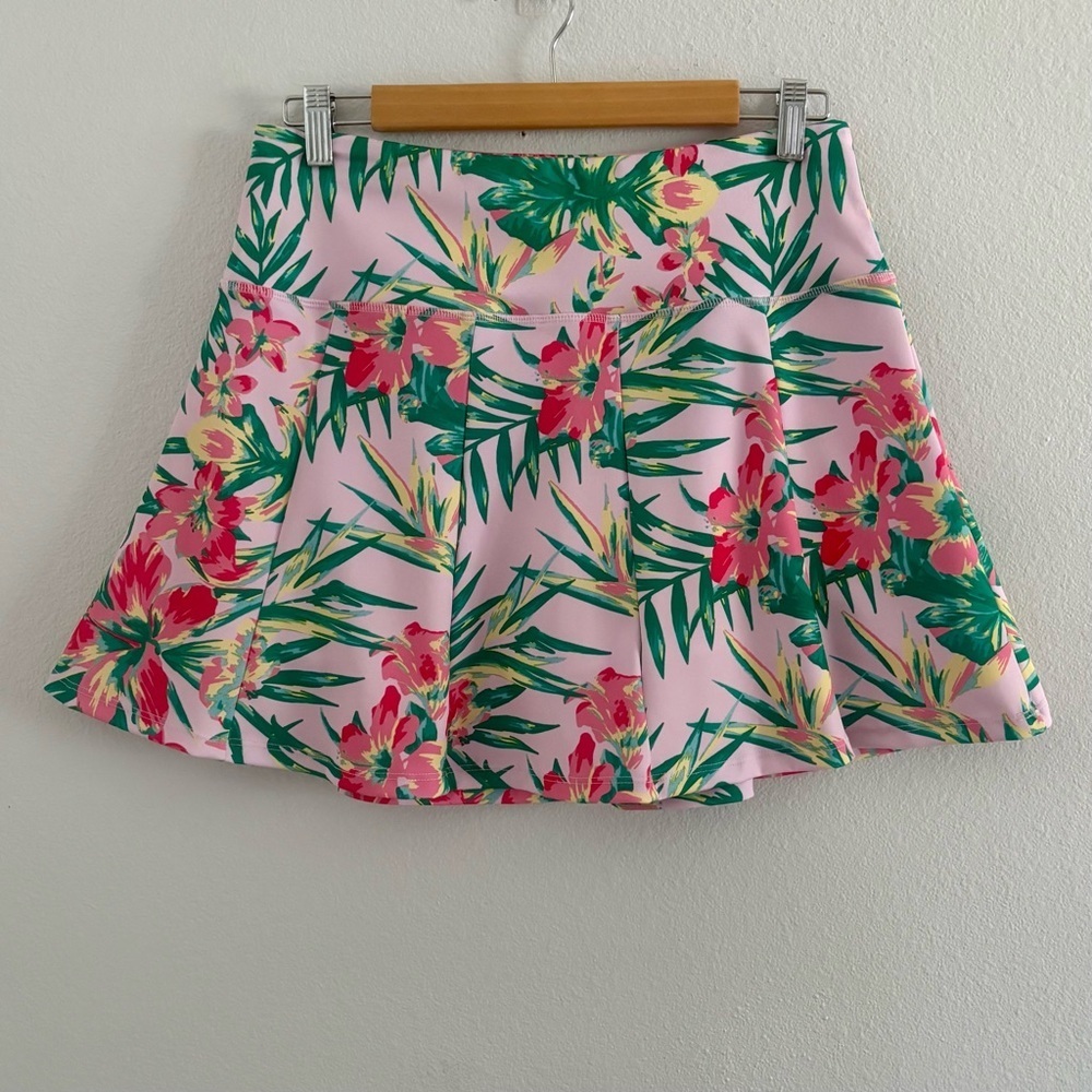 VOGO Athletica Tropical Floral Skort Pink Active Skirt w/ Built-In Shorts Size L - Picture 5 of 9